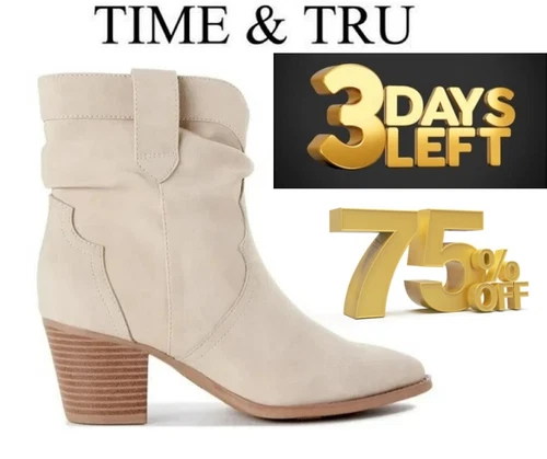 Time and Tru Women's SIZE 10 Western Slouch Boots COLOR Light Tan NWT - Picture 1 of 23