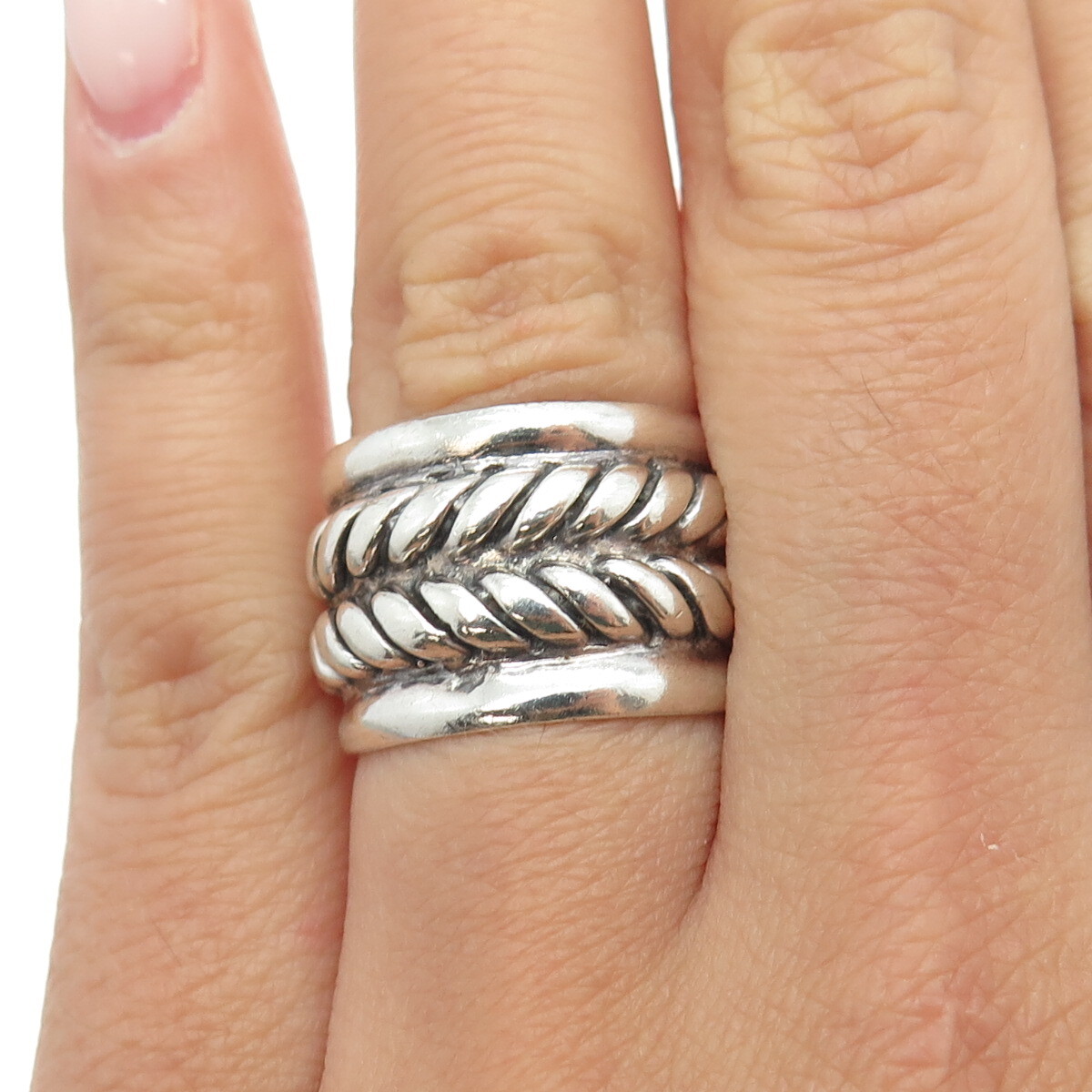 アクセサリー Vintage Silver Wide Twist Ring 925 925 Sterling Silver Vintage Twisted Rope Wide Band Ring Size