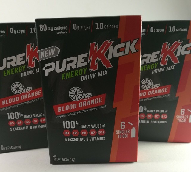 Pure Kick Energy Blood Orange Singles To Go Drink Mix 3 Boxes 18