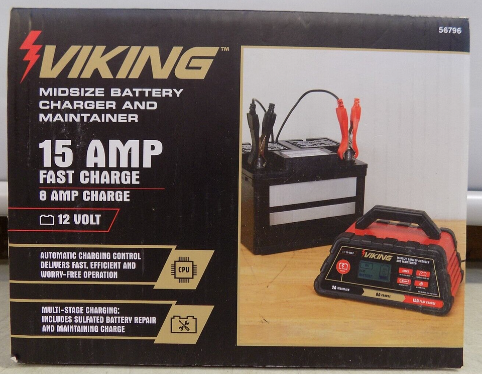 Viking 56796 Midsize 15 Amp Fast Charge Battery Charger & Maintainer