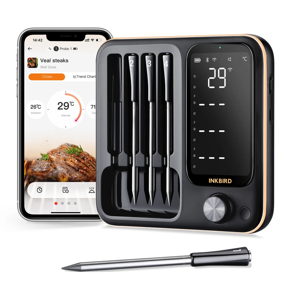 INKBIRD Wireless Meat Thermometer INT-14-BW Bluetooth Wifi Control Rechargeable - Image 3 of 4
