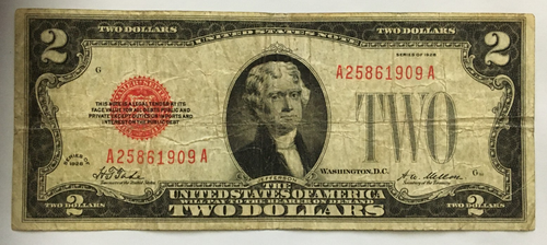 Fr 1501 2 $ 1928 SCHLICHTER ZWEI DOLLAR ROTES SIEGEL NOTE AA Block