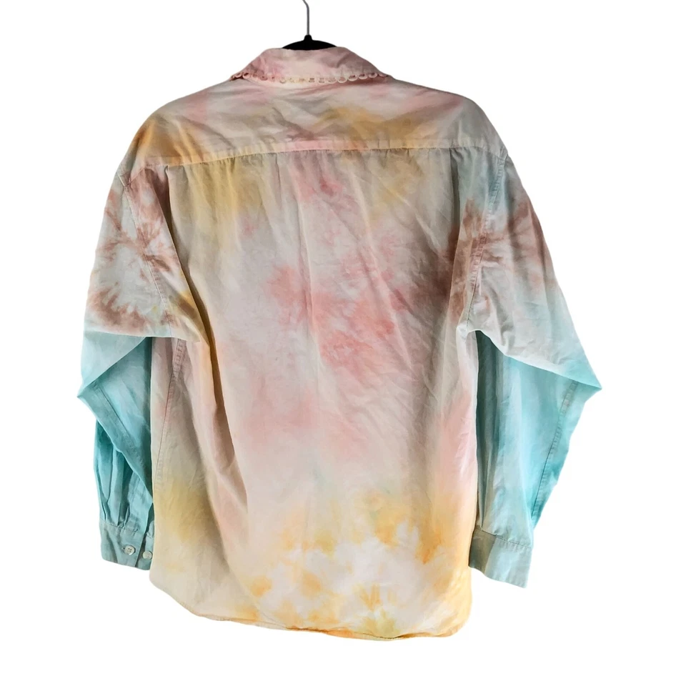 Camisa Equipment Bergdorf Goodman Para Hombres De Colección Con Botones Tie Dye Rosa Azul S Foto 3 de 4