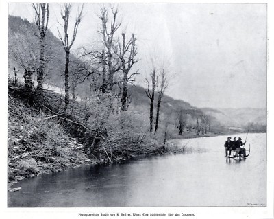 Eine Schlittenfahrt über den Luzernsee Photograph.Studie v.K.Keller von 1911