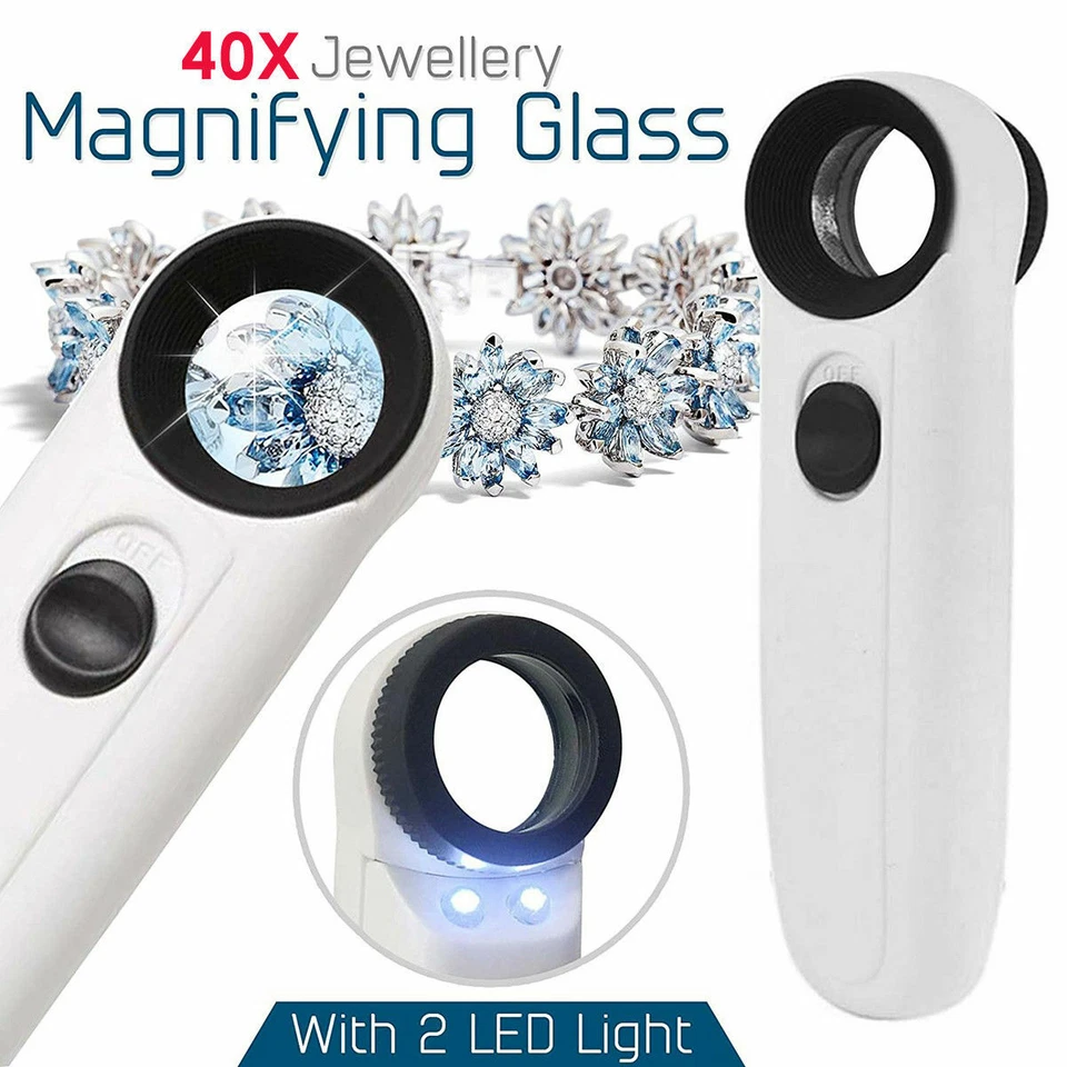 40X Lupe LED Licht Leselupe Vergrößerungsglas Juwelierlupe Handlupe Leucht-DE - Bild 2 von 4