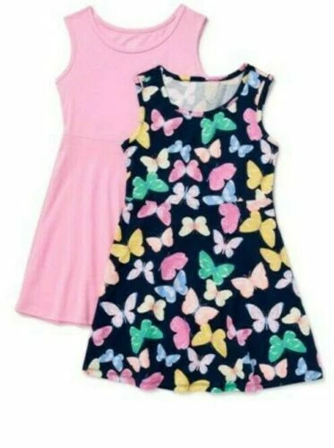 Wonder Nation Girls Active Butterfly 2 Pack Dresses Set Pink & Blue