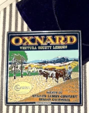 HTF VTG SUNKIST OXNARD LEMON FRUIT CRATE LABEL PEWTER PAPERWEIGHT w/POUCH COULAS