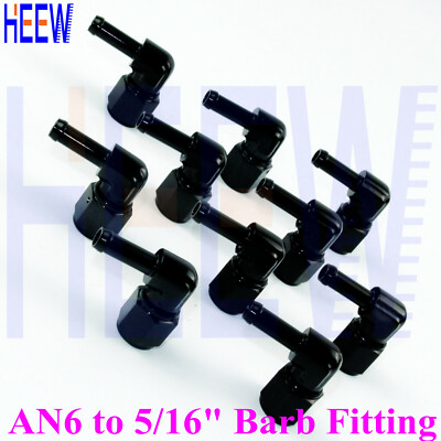 AN6 To 5/16" 8mm Hose End Fitting – 90 Degree Swivel Barb Elbow, Female AN-6, Black, TB1254
