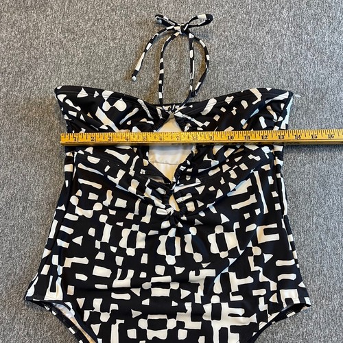 Banana Republic One Piece Swimsuit Halter Strapless Black White Geometric L NWT - Picture 9 of 12