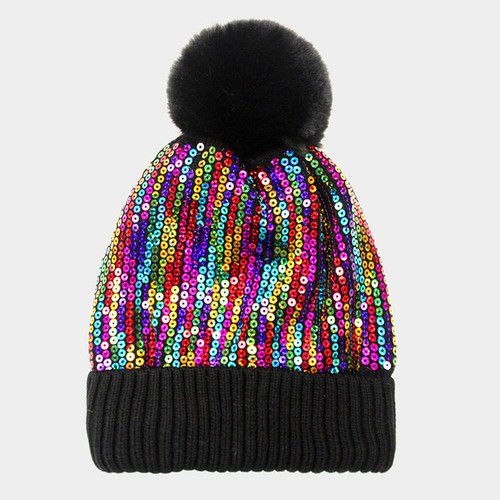 Beanie Hat w/ Large Fluffy Pom Pom | eBay
