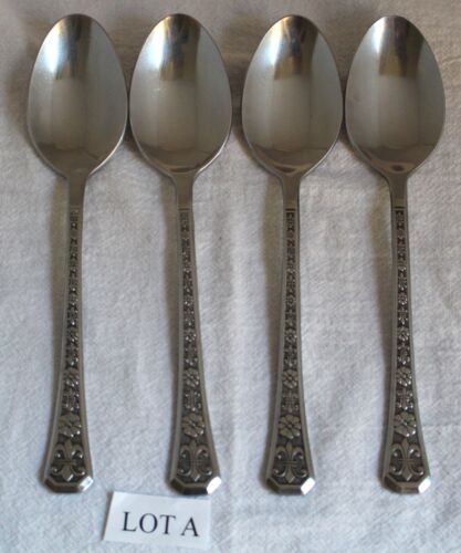 4 Interpur FLORENZ Place/Oval Soup Spoons 8 Petal Flowers Stainless Steel KOREA