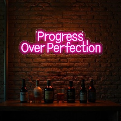 Progress Over Perfection Neon Sign, Positive Affirmation LED Light for Wall D...