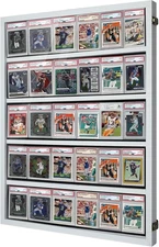 Graded Trading Card Display Case White 35+ Sport Baseball Glass Wood Wall Frame