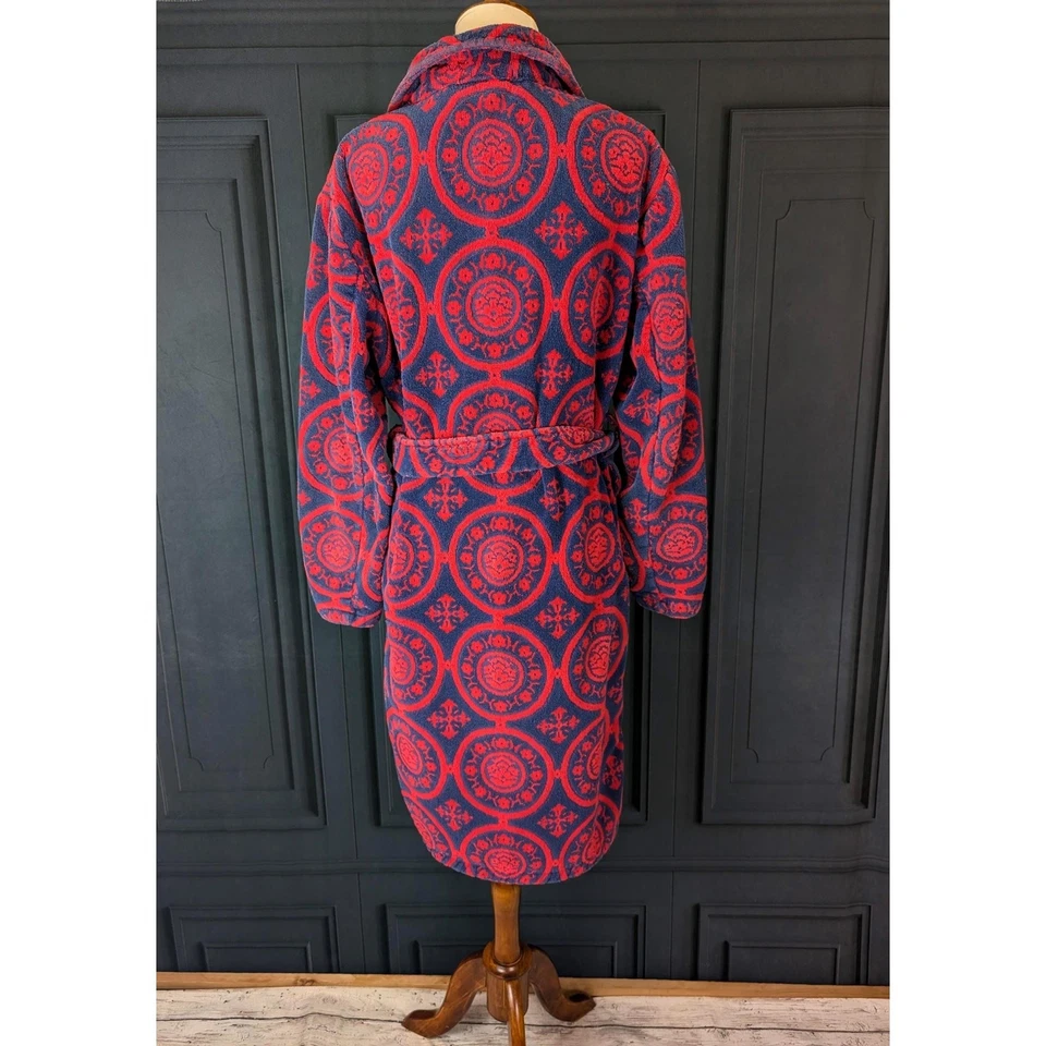 Heavy Vintage Terry Cloth Robe Red Blue 70's Size Small Towel Robe Beach Coverup - Image 3 of 4