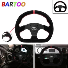 325mm Universal Flat Suede Leather Sports Racing Drift Steering Wheel Black