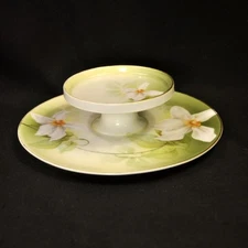 RS Prussia Cheese Cracker Plate White Clematis Hand Painted w/Gold 1920-1945 HTF