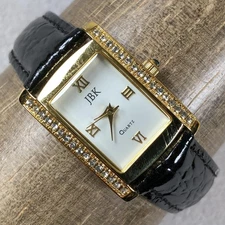 JBK Collection Womens Quartz Watch Gold Tone Crystal Bezel Black Croc Band Japan