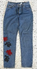 Vintage 90 s Calvin Klein Jeans Blue Denim Women s 10 Embroidered Floral USA