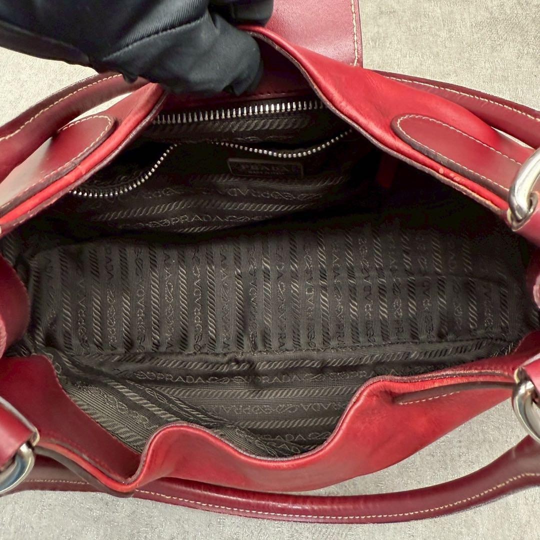 PRADA Triangle Logo Leather Shoulder Bag Red Metal Ring Buckle Y2K Archive 90s thumbnail 11