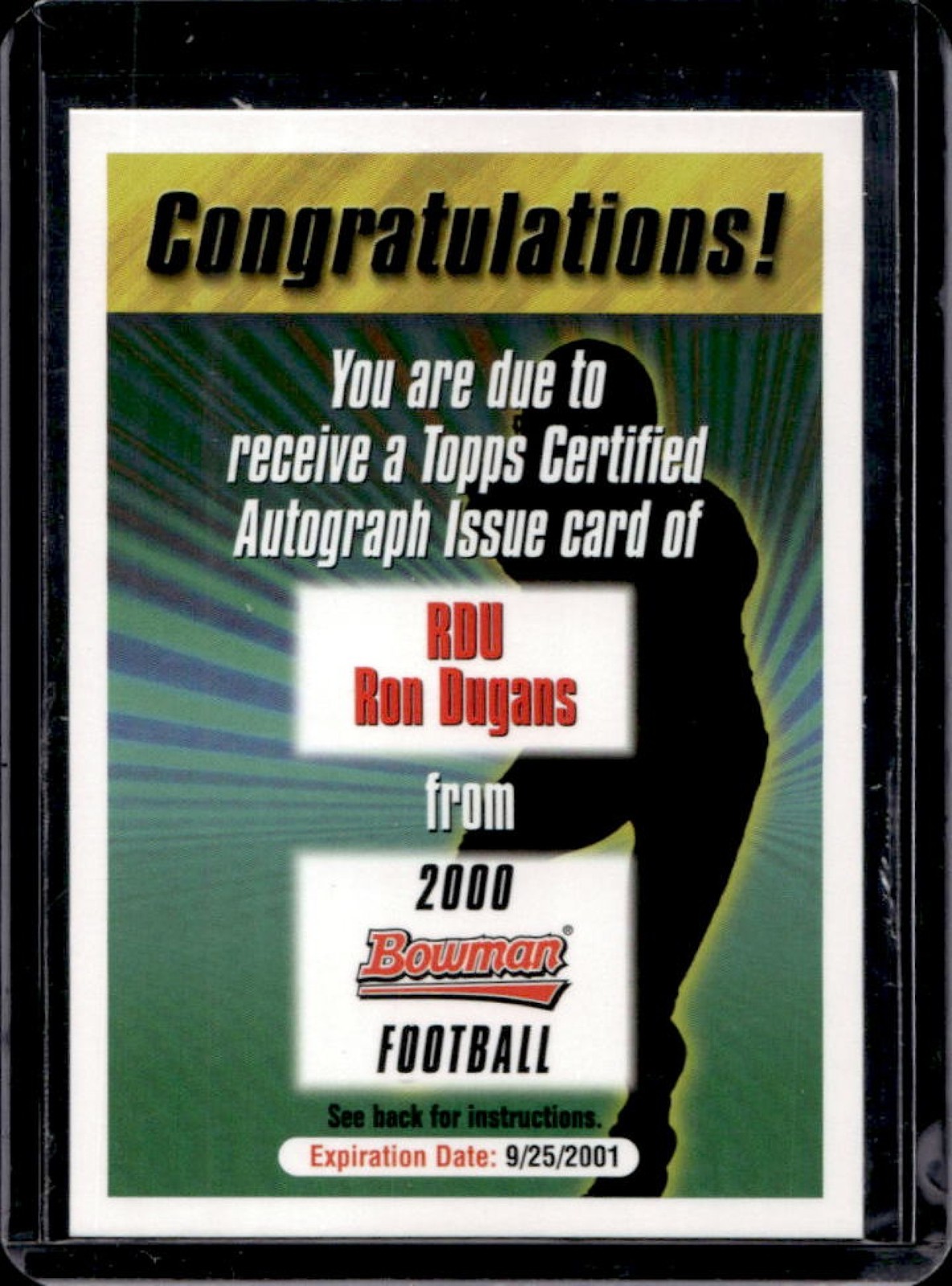 Ron Dugans Bowman Certified Autograph Blue #RDU Certified Autograph