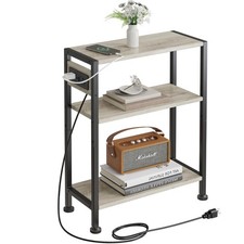 End Table with Charging Station 3-Tier Side Table USB Type C Outlet Greige