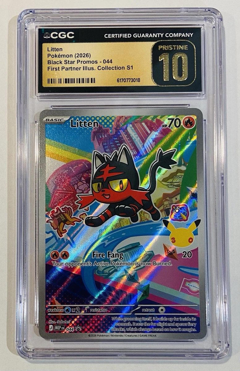 basic litten pokemon card value ME: Mega Evolution Promo #044  Ralphie's Funhouse Weakness / Resistance / Retreat Cost Litten - 24/149 (Cosmos Holo)