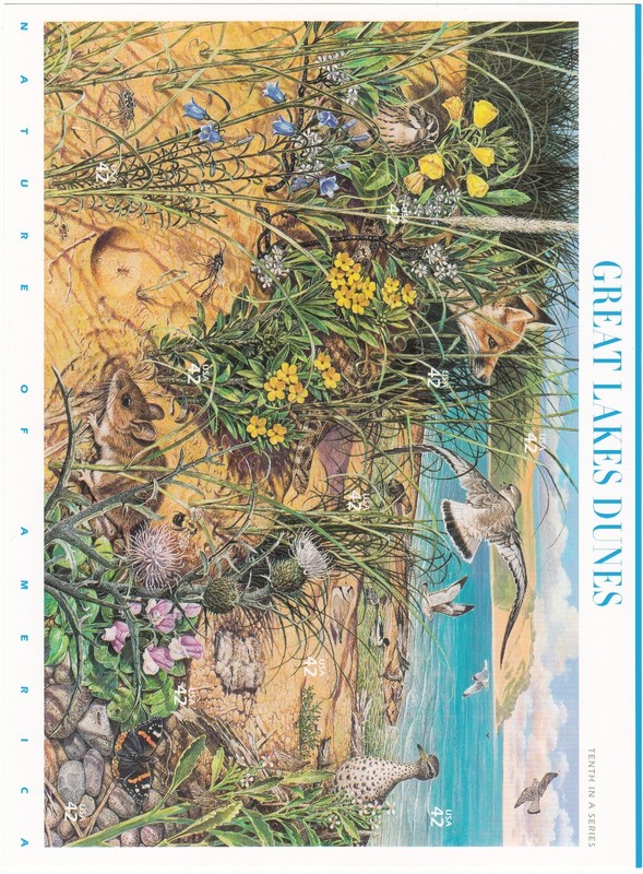 Complete sheet of Great Lakes dunes 10 stamps, Scott 2008, #4352