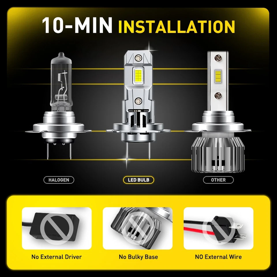 8X AUXITO H1 + H7 LED Headlight Bulb Kit 60000LM 6500K Bright White Hi/Lo M6S EE - Image 3 of 4