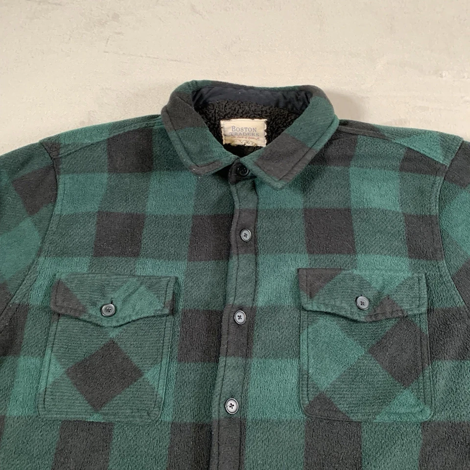 Boston Traders Flannel Jacket Shacket Mens 2XL Sherpa Lined Green Plaid Workwear - Image 2 of 4