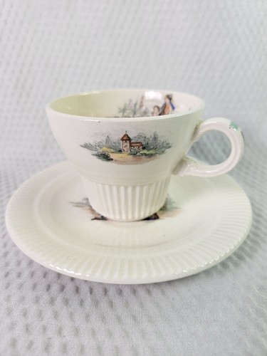 Vtg ‘40’s Demitasse Tea Cup Saucer Salem China Co Ribbed "Godey Print" MCM - Picture 1 of 10