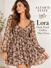 Altar'd State Lora Dark Floral Chiffon Mini Dress - Small