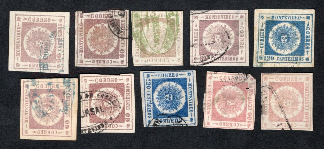 Uruguay 1959-61 10 stamps Mi#14c+17a+16a+17a+14d ORIGINAL+FORGERY MH/used lot 3