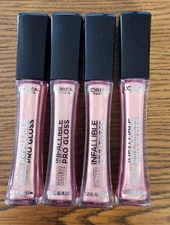 LOT OF 4 NEW LOREAL PARIS INFALLIBLE 8 HOUR PRO GLOSS, 805 SUEDE, 0.21 EACH