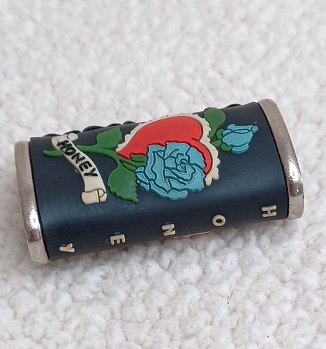 Metal Lighter Case Cover Fits Mini Bic Lighter Rose & Heart W/ 'Honey' Banner - Picture 11 of 16