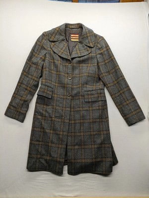Vintage john Crocket Damen Wollmantel 48Grau Kariert Wolle Robert Noble Scotland