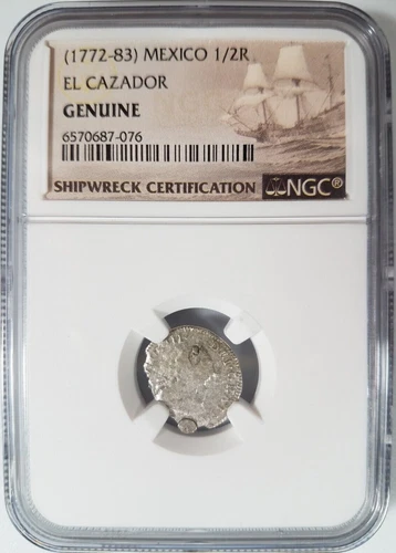 EL CAZADOR Shipwreck NGC (1772-83) Mexico 1/2 Real Sea Salvaged Sunken Treasure