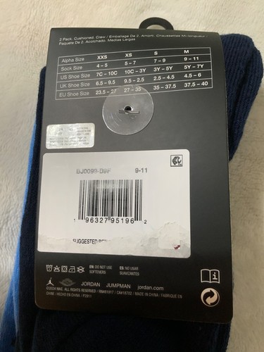 JORDAN DIAMOND LOGO CREW SOCKS 2 PACK YOUTH 5Y-7Y - Picture 5 of 6