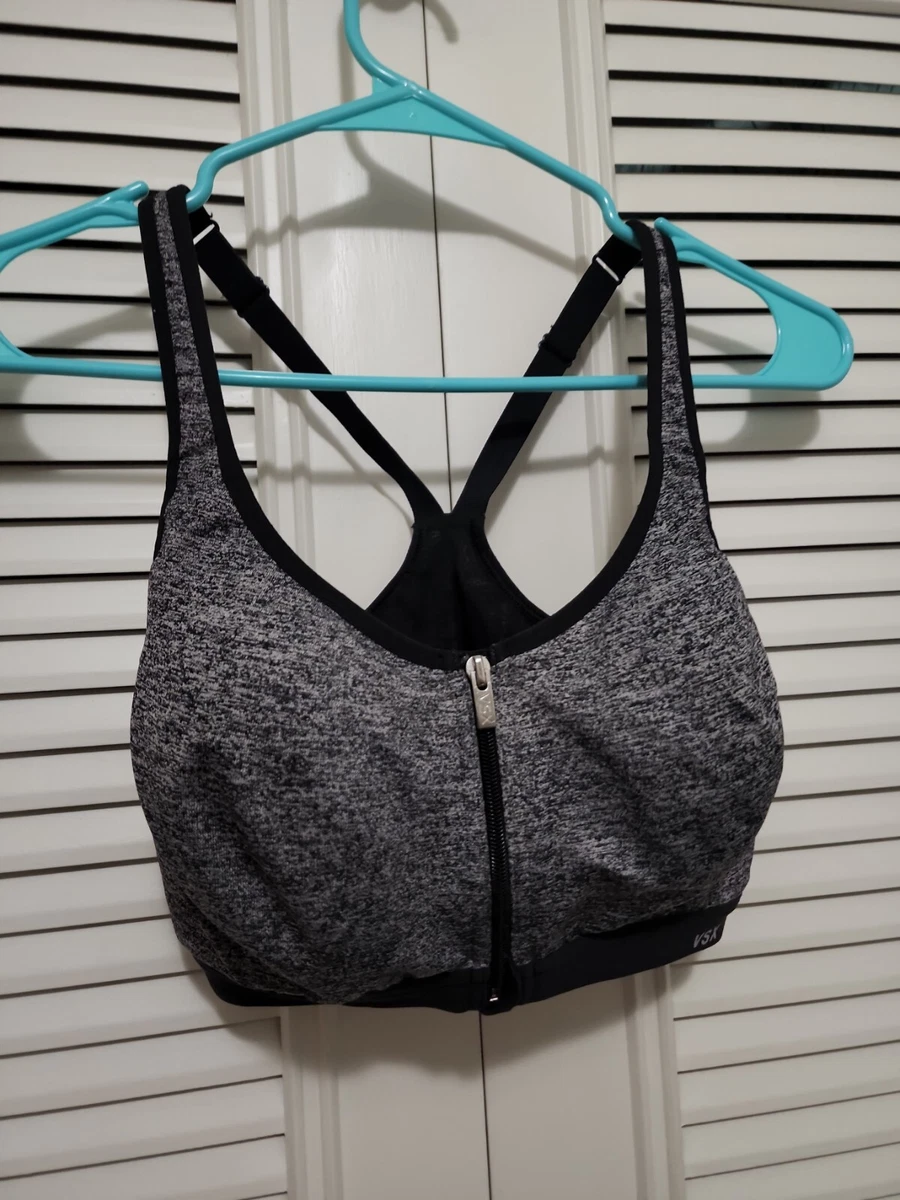 Victoria's Secret Knockout Sport Bra 32DDD Black/Gray Zip Front Closure.