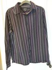 Claiborne Mens Long Sleeve Button Down black with Striped Dress Shirt Medium