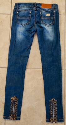 AMN Denim Jeans Stone Washed Crystals Cavalli Style