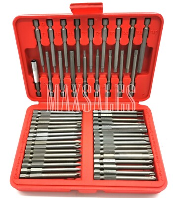 50pc Extra Long Security Bit Set Tamper Proof Torx Tri-Wing Pozi Spline Hex 