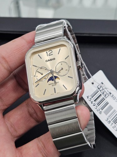 Casio MTP-M305D-9AVDF Men's Stainless Steel Moon Phase Watch - Beige Dial - Picture 4 of 12