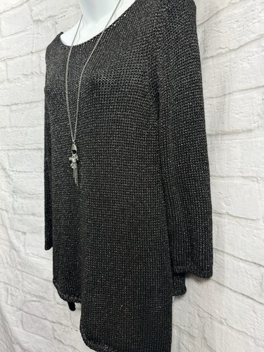 Jersey y collar M&S Per Una negro plateado talla L dobladillo asimétrico Dark Academia - Imagen 5 de 10