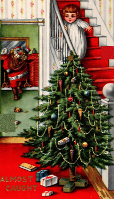 1914 Whitney Made Christmas Postcard ALMOST CAUGHT Santa Leaves Through Window