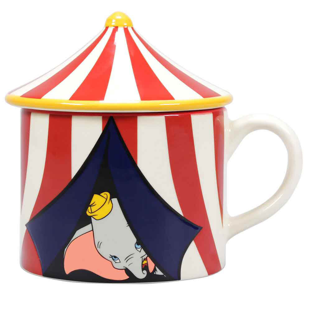 Taza con tapa y forma de Dumbo Circus de Disney, apta para lavavajillas y microo