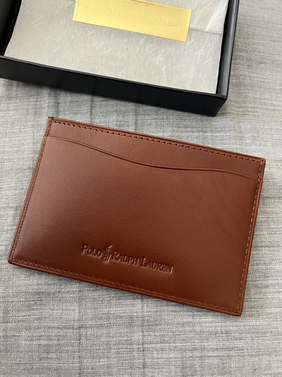 Polo Ralph Lauren Unisex Leather Card Case Tartan Lining NEW