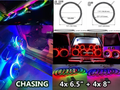 JHB 4x 6.5''+ 4x 8'' Dream CHASING Flowing LED Audio Speaker Rings Lights 8PCS Set