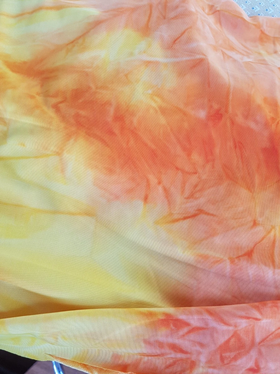 Orange Yellow Tie Dye Stretch Velvet Fabric, Dance Costumes Gymnastics, New