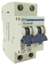 YuCo YC-40-2D Miniature Din Rail Circuit Breaker D-Curve 40-Amp 2P 480VAC 220VDC