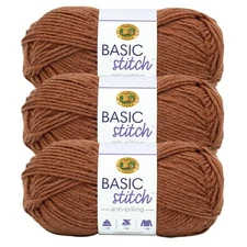 (3 Pack) Lion Brand Yarn 202-408F Basic Stitch Anti Pilling Yarn, Russet Heather